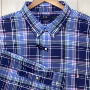 Polo Ralph Lauren Shirt Mens 3XLT Navy Pink Plaid Pony Logo Performance NWT $138